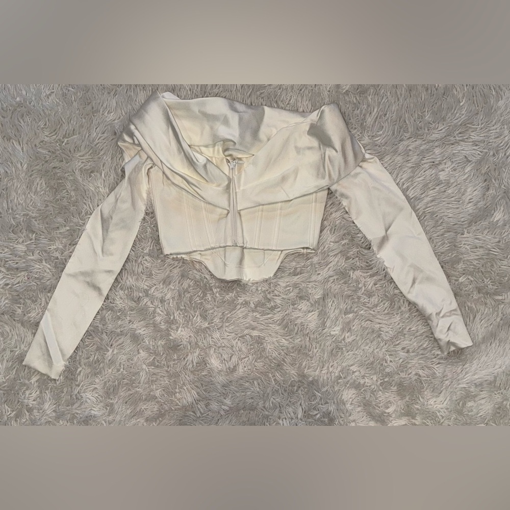 NWOT House of CB Evita Ivory Satin Off Shoulder Draped Corset Top Sz S - Picture 7 of 8